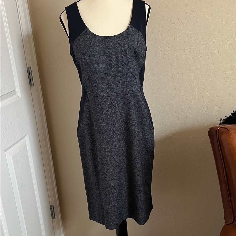 Sharagano Navy and Gray Midi Dress
